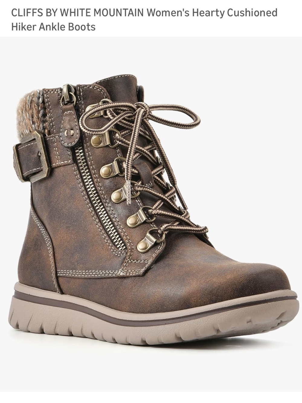 Cliffs by White Mountain
Women's Hearty Lace-Up Hiker Booties  Brown/Lace,S 6.5.